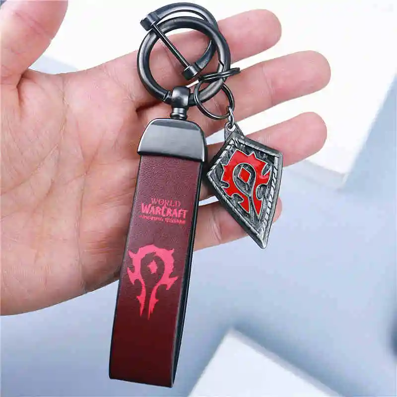 In Stock World Of Warcraft Horde Pendant Alliance Metal Pendant Leather Keychain Bag Jewelry Male Gift