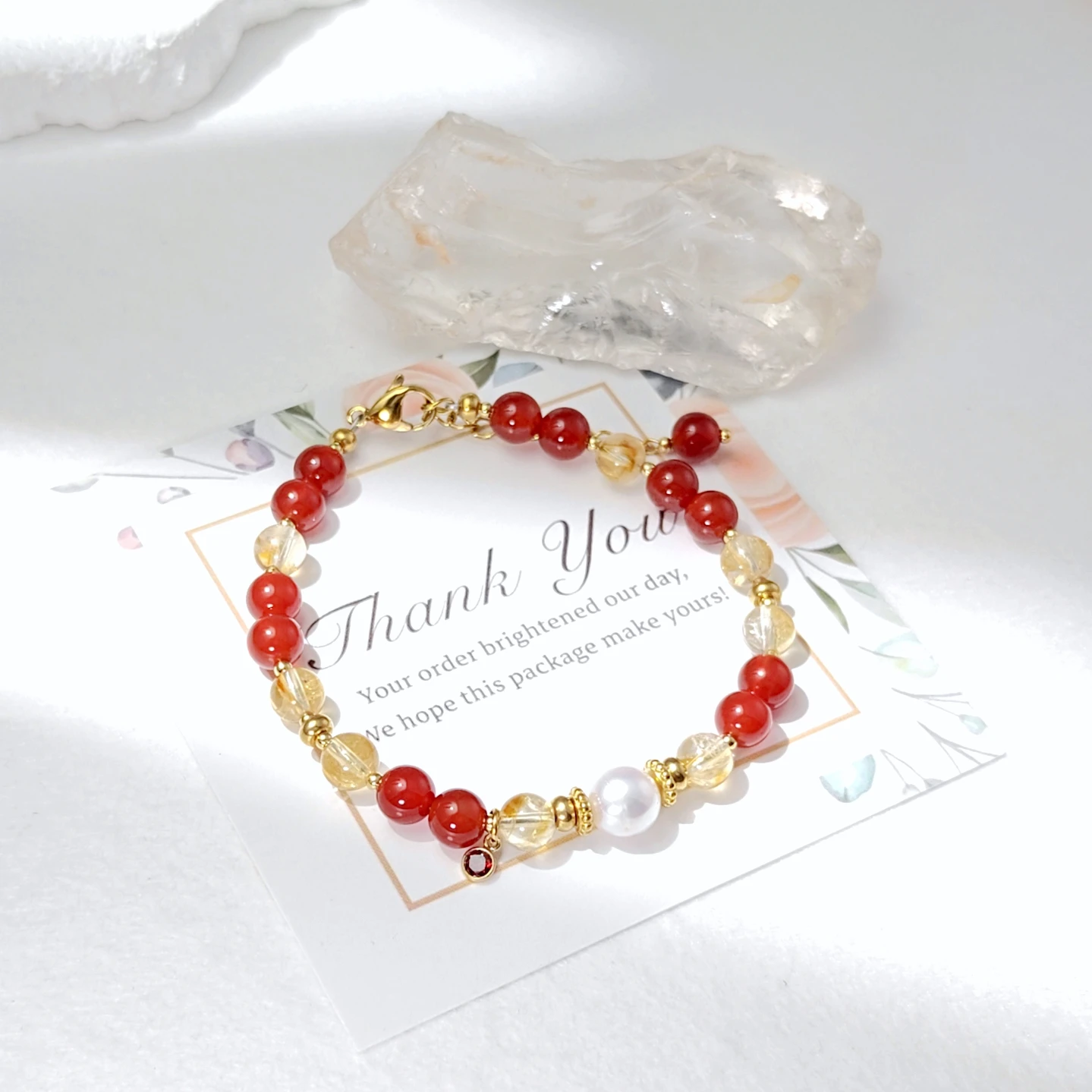 

Lii Ji Natural Stone Agate WIth Citrine 6mm Stainless Steel Bracelet 18+3cm