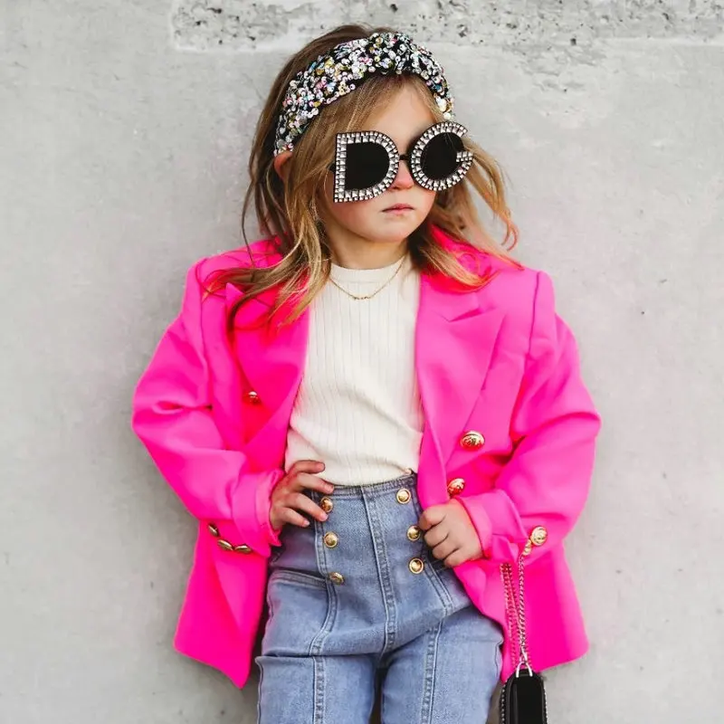 2023 Autumn Kids Girls Double Breasted Button Blazers Clothes Toddler Teen Children Wedding Jackets Blazer Clothing For Baby