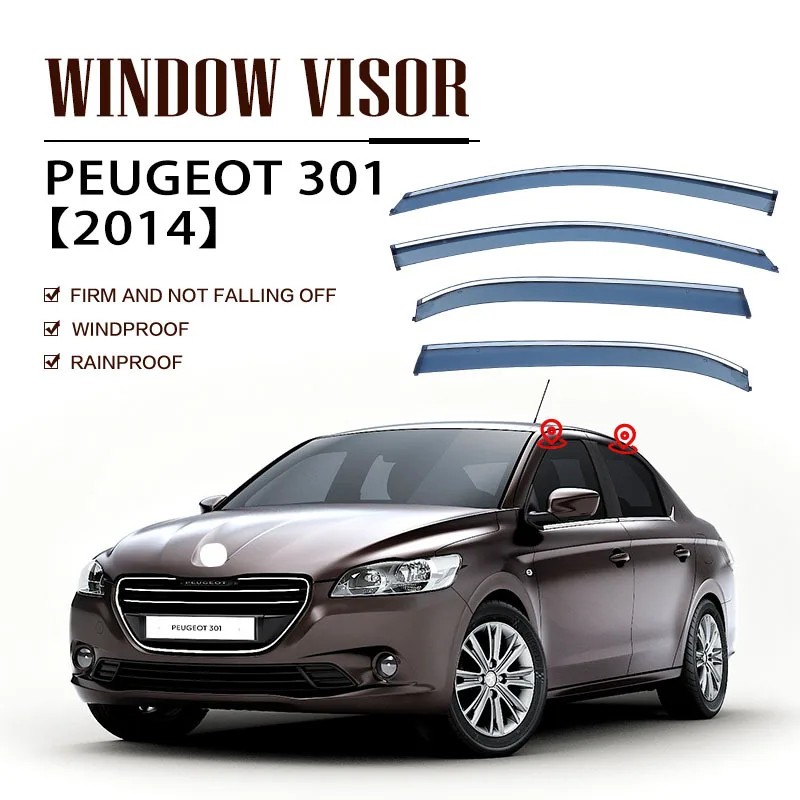

4Pcs For PEUGEOT 3012012-2019 Car Window Visor Awning Shelters Windshield Side Window Rain Sun Shade Auto Accessories