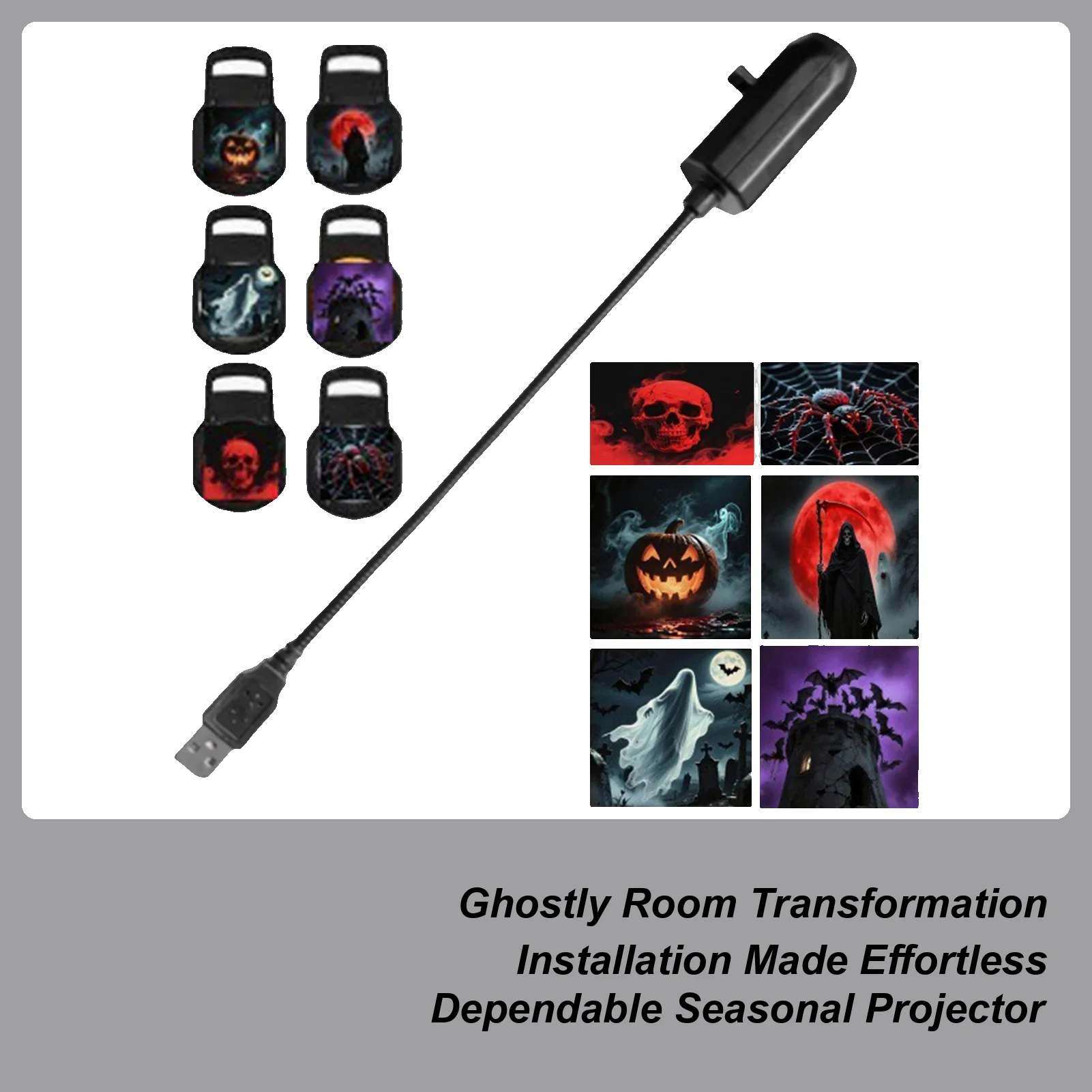 Lámpara de proyección de calavera de Halloween, diseño de patrón conmutable, rotación de 360 grados, USB, lámpara de proyector de Halloween, decoración LED