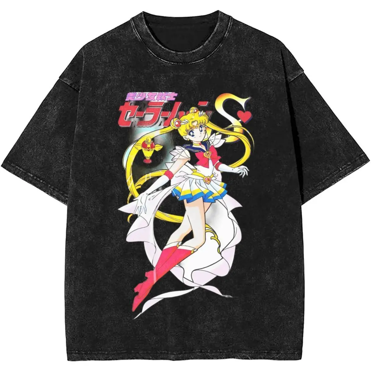 

Футболка оверсайз из хлопка с эффектом кислотной стирки «Сейлор Мун: Все Сейлоры-хранители», летняя коллекция 2026, классическая аниме-графика, для мужчин и женщин