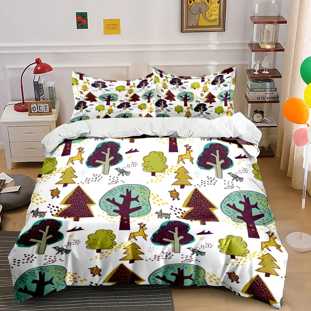 Forest animals and trees. Print Bedding Set 1 Duvet Cover 2 Pillowcases for Adult and Children Luxury Gift Full Size