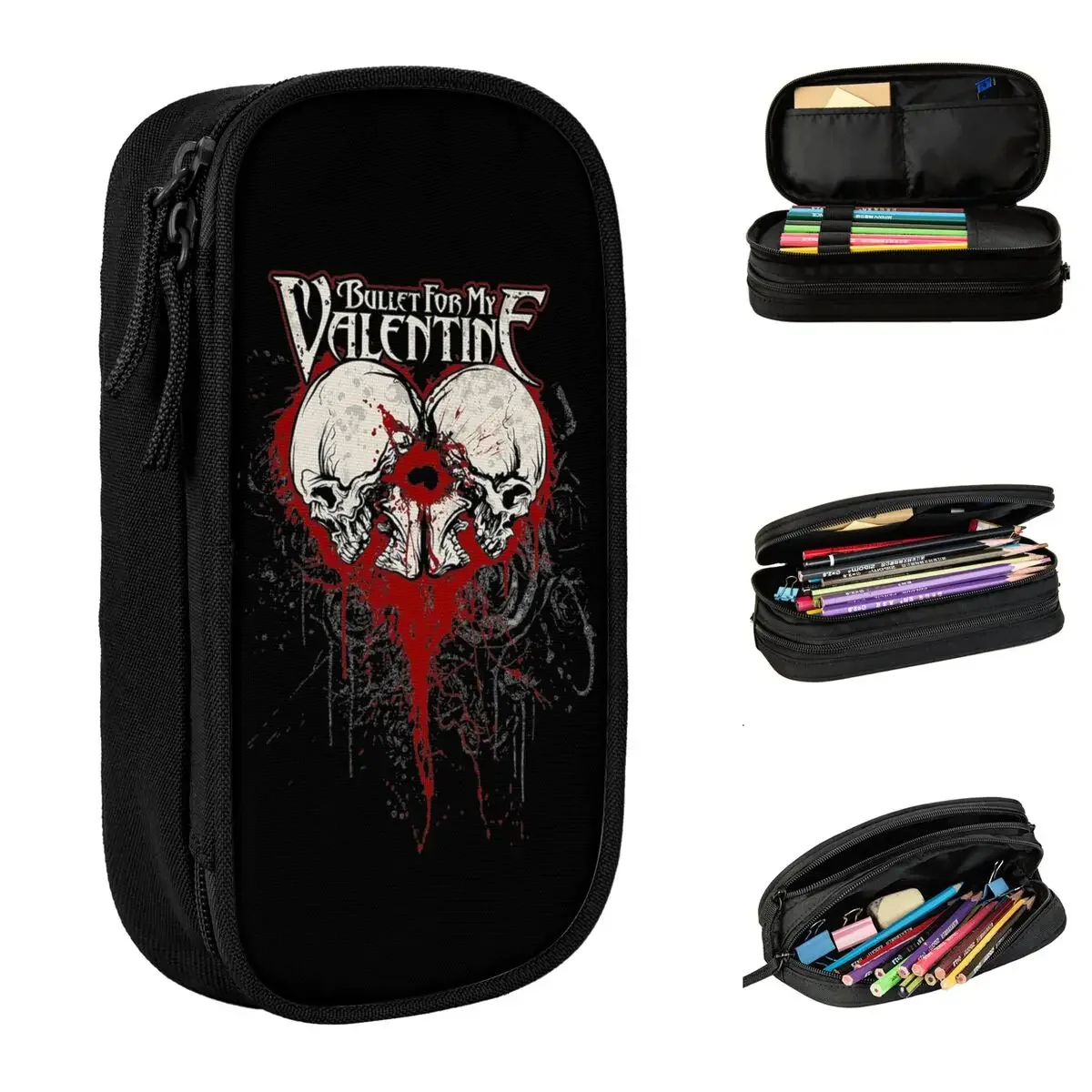 Bullet For My Valentine Heart Pencil Cases Music Pen Holder Pencil Bags Girls Boys Large Storage Office Gifts Pencil Box