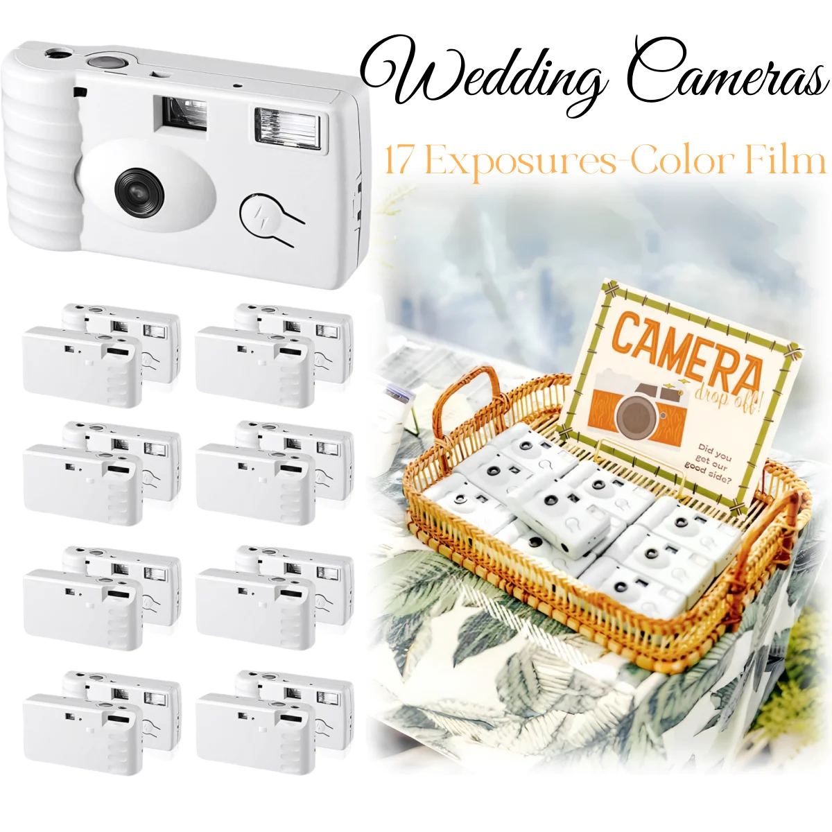12Pack Disposable Camera Wedding Film Camera Single Use Camera Bulk with Flash for Wedding Birthday Party Baby Shower 17 Photos
