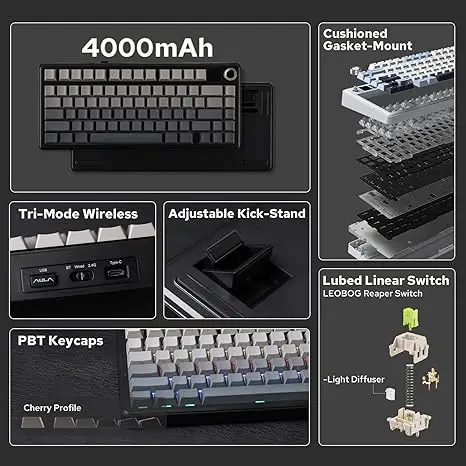 F75 MAX 75% Gasket Magnetic Switch Gaming Mechanical Keyboard 8K Polling Rate RGB Hot-Swap Triple Mode 2.4G Bluetooth Type-C