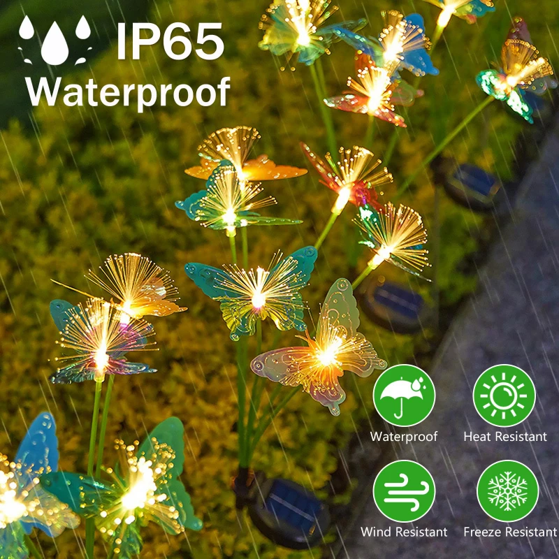 6 المصابيح تعمل بالطاقة الشمسية فراشة الألياف البصرية حصة فناء ضوء مقاوم للماء قابلة للشحن في الهواء الطلق حديقة ديكور لحديقة ساحة المناظر الطبيعية #3