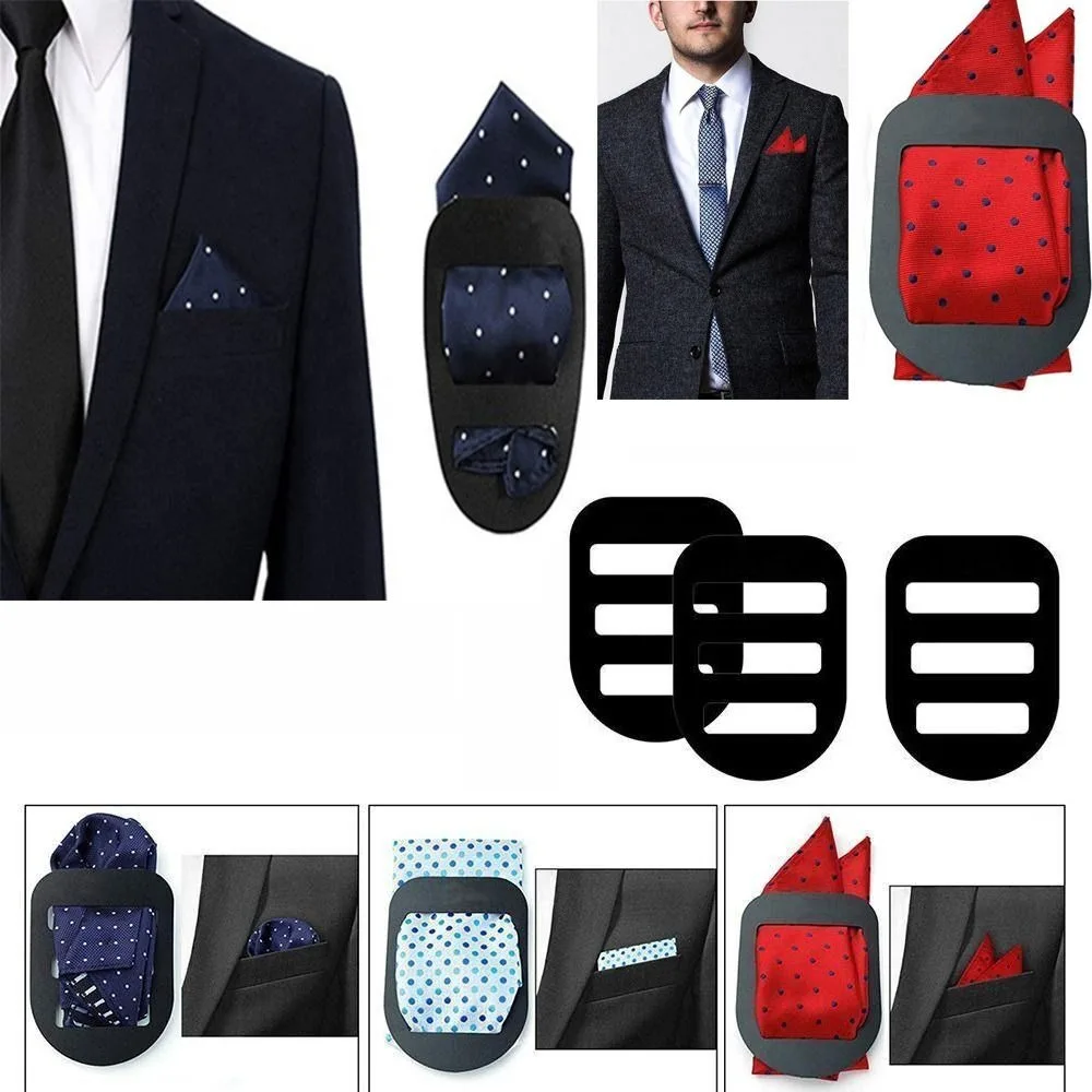 New PP Pocket Squares Holder Black Universal Size Handkerchief Keeper Scarf Silk Fixed Clip Gentlemen