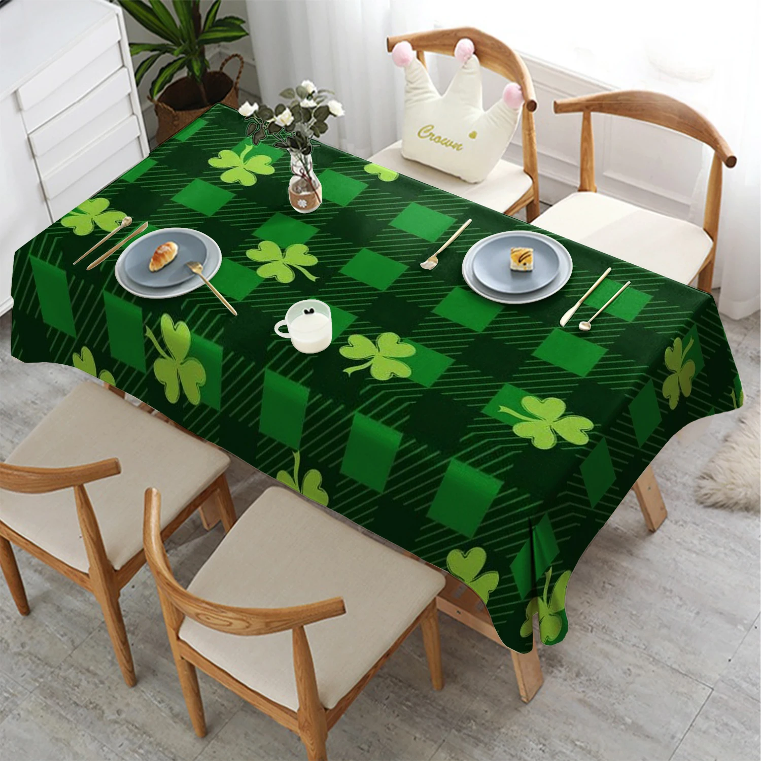 Mantel verde Check & Clover para restaurante, cocina, sala de estar, decoración del hogar, decoración de fiesta Rectangular