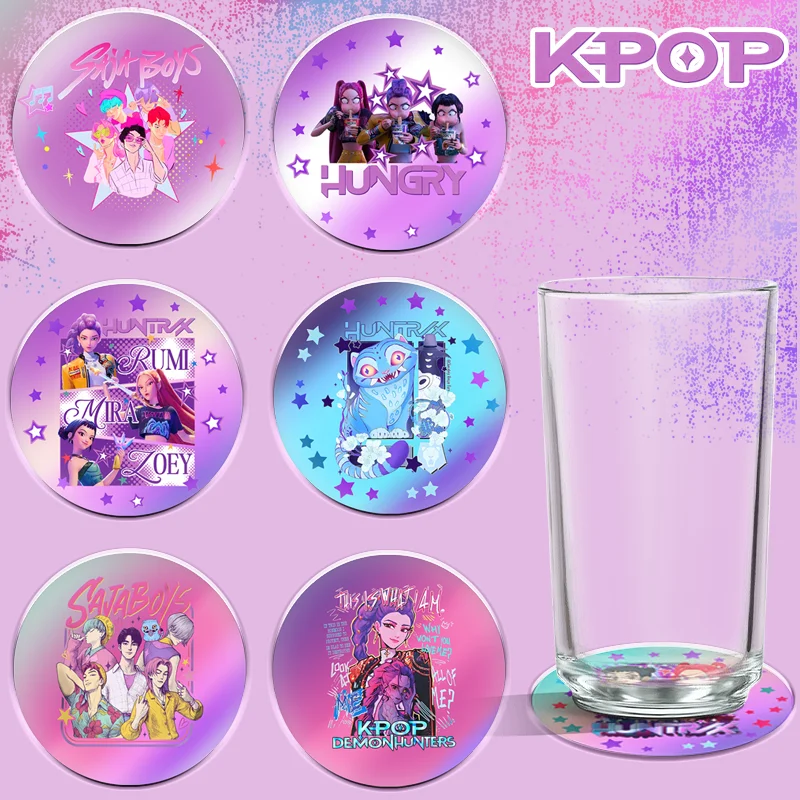 K-Pop Demon Hunters Coasters 10CM HUNTR/X Rumi Mira Zoey Jinu Alas Meja Berinsulasi Dekorasi Desktop Akrilik Dekorasi Rumah Hadiah