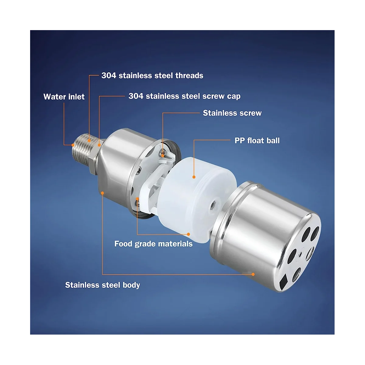 Stainless Steel Water Level Control Float Valve for Tank, 3/4 Inch Float Ball Valve, Suitable for Water Tanks, Pond A