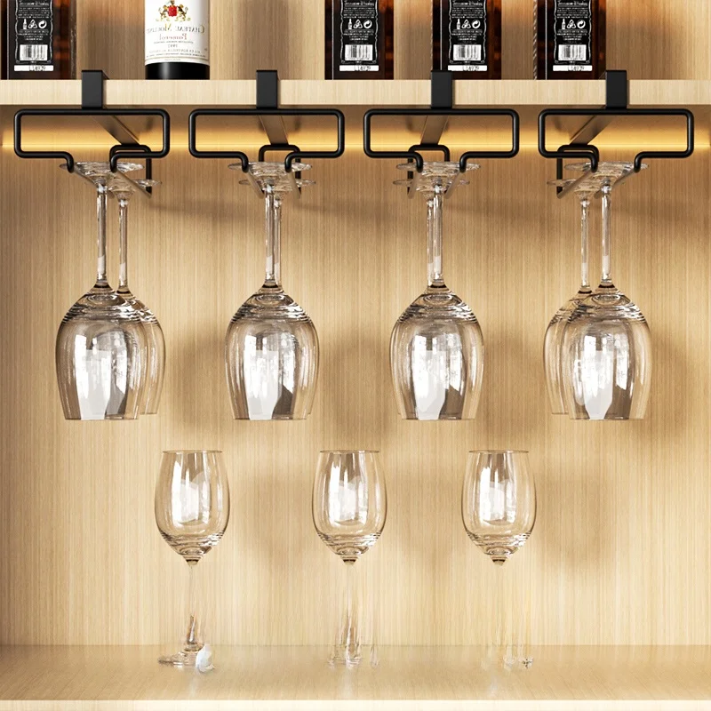 Suporte de Metal para Taças de Vinho Sem Furos, Prateleira Suspensa para Armazenamento Sob o Armário, Acessórios de Bar de Lu...