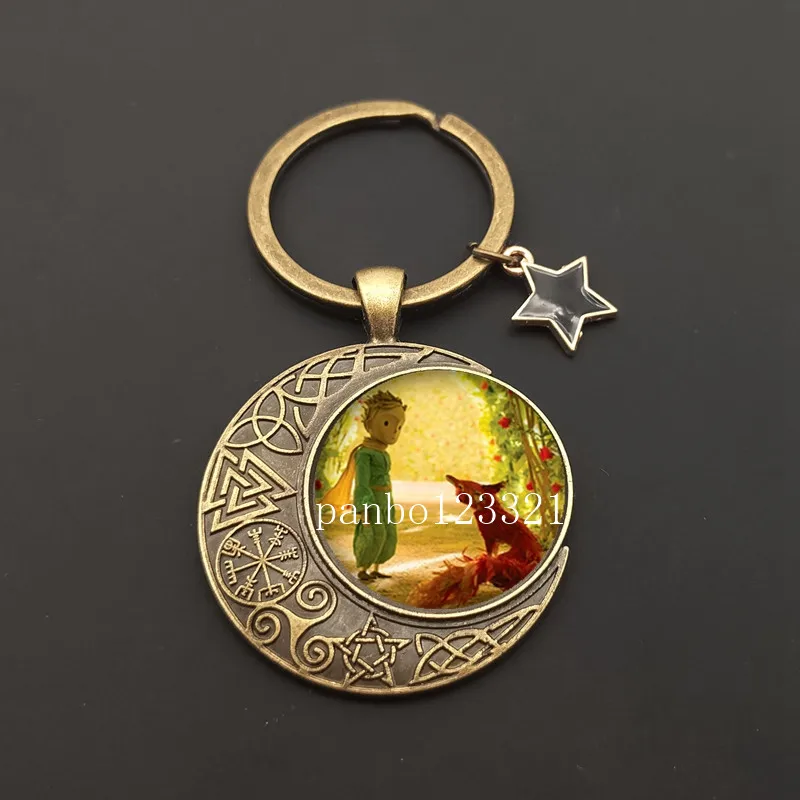 Classic little prince and fox rose logo glass cam pendant keychain jewelry gift Don\'t be a boring adult Le Petit Prince