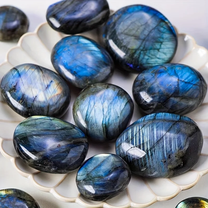 1Pc Natural Labradorite Palm Stone - Polished Crystals for Rolling, Sliding, Decoration, Polishing, Wire Wrapping, Accessories