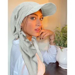 Muslim Women Turban Hat Baseball Cap Solid Pre-tied Headscarf Summer Sun Hat Female Turban Cancer Chemo Hat Stretch Bandanas