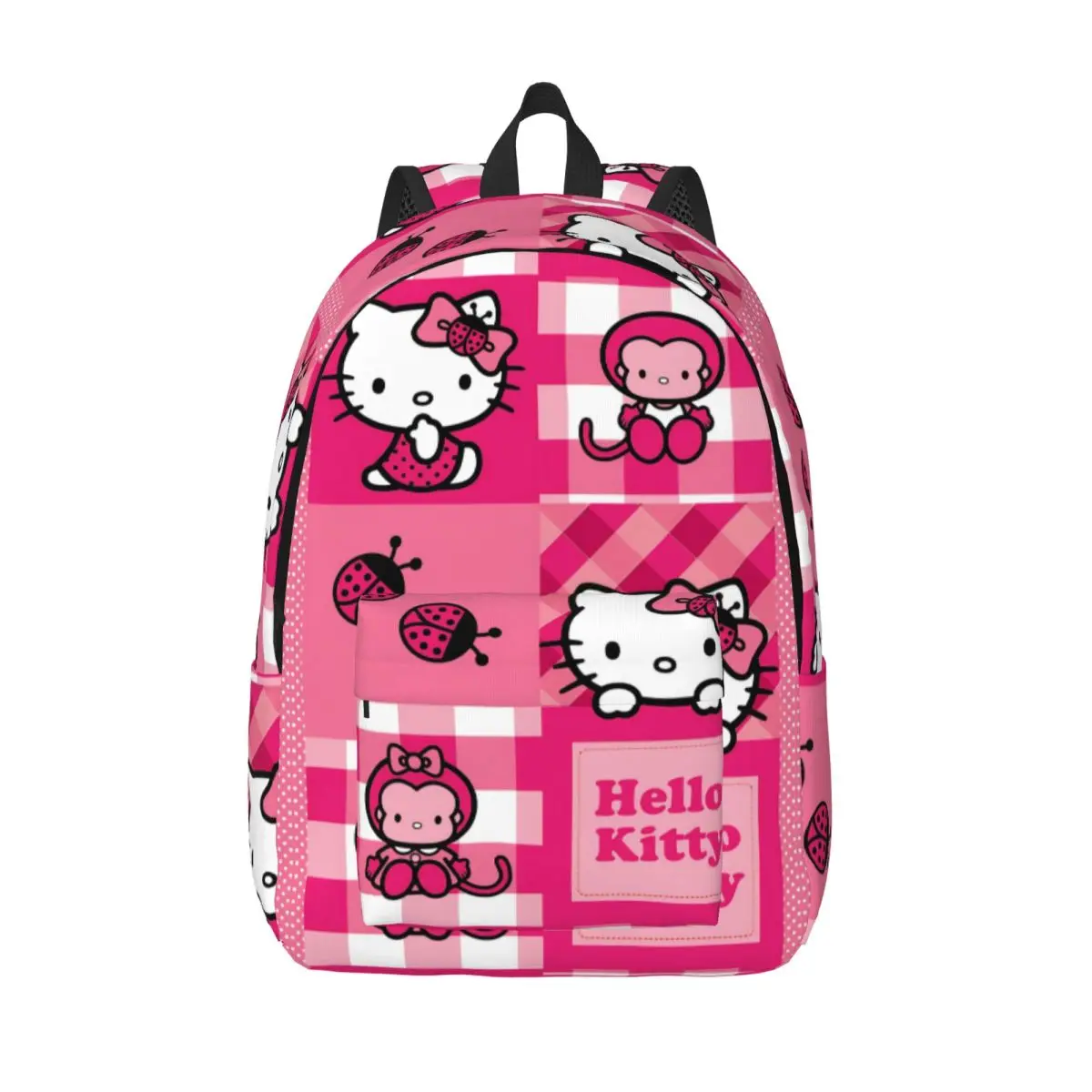 

Розовый клетчатый рюкзак Hello Kitty для мужчин и женщин, повседневный школьный рюкзак для работы, холщовые сумки для ноутбука, спортивные сумки