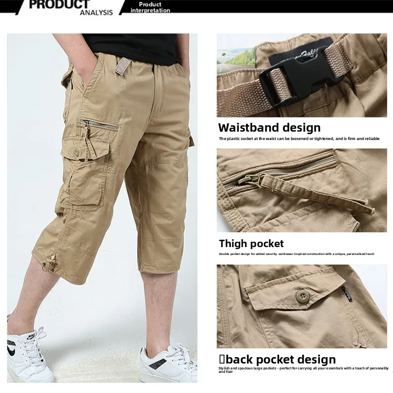 

Мужские повседневные уличные рабочие брюки-карго 7/8 длины, свободного кроя, с множеством карманов, спортивные, молодежный стиль, прямые штанины, хлопковые