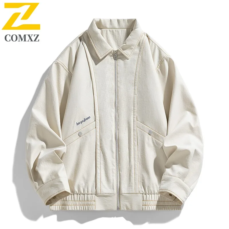 COMXZ Breathable Trench Coat Minimalist Turndown Collar Loose Korean Outdoor Camping Cycling Biker Jacket Travel Men Jackets