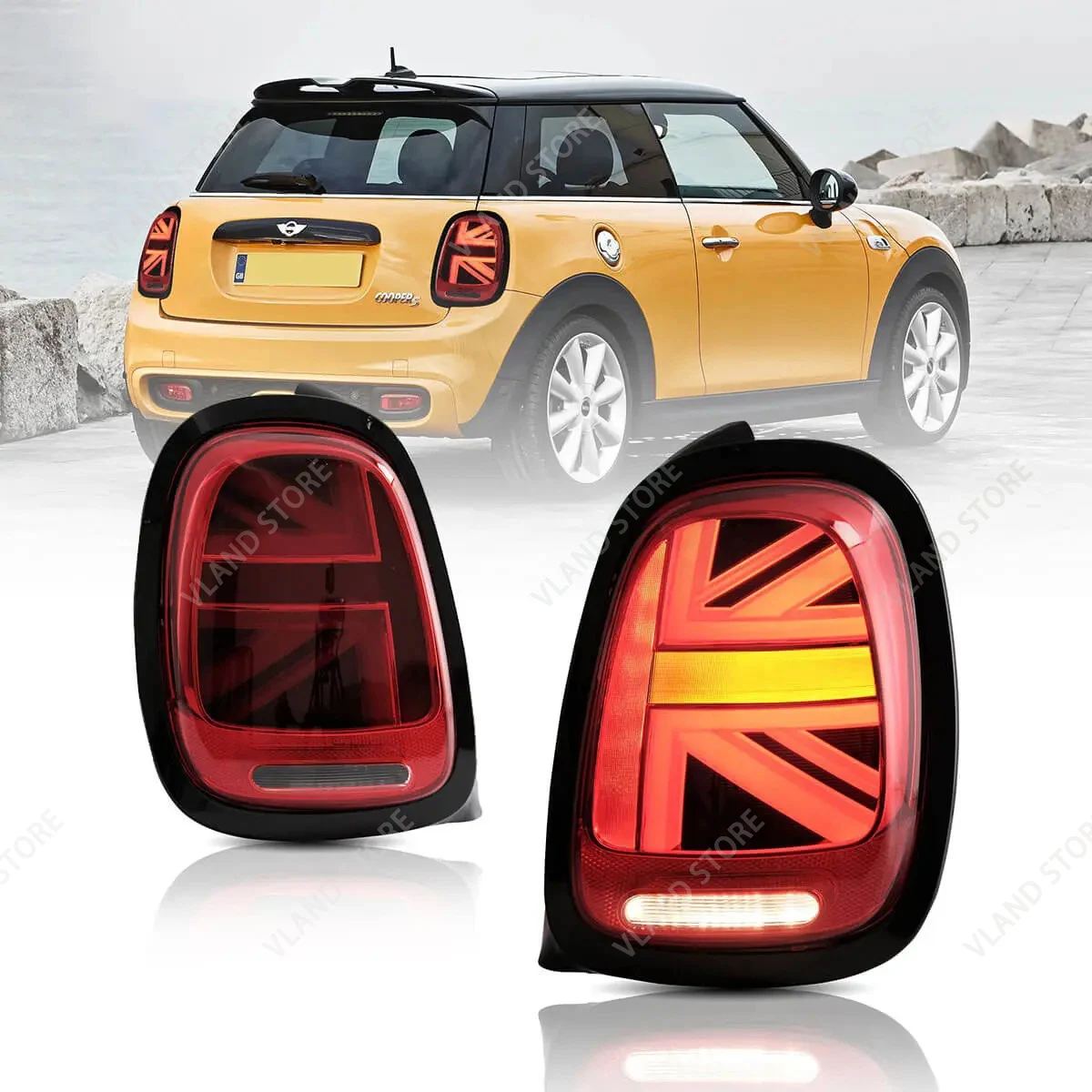 VLAND volledig LED-achterlichten voor de Mini Cooper F55, F56 en F57 (modeljaar 2014–2019), met sequentiële richtingaanwijzers en een complete achterlichtunit – een upgrade.