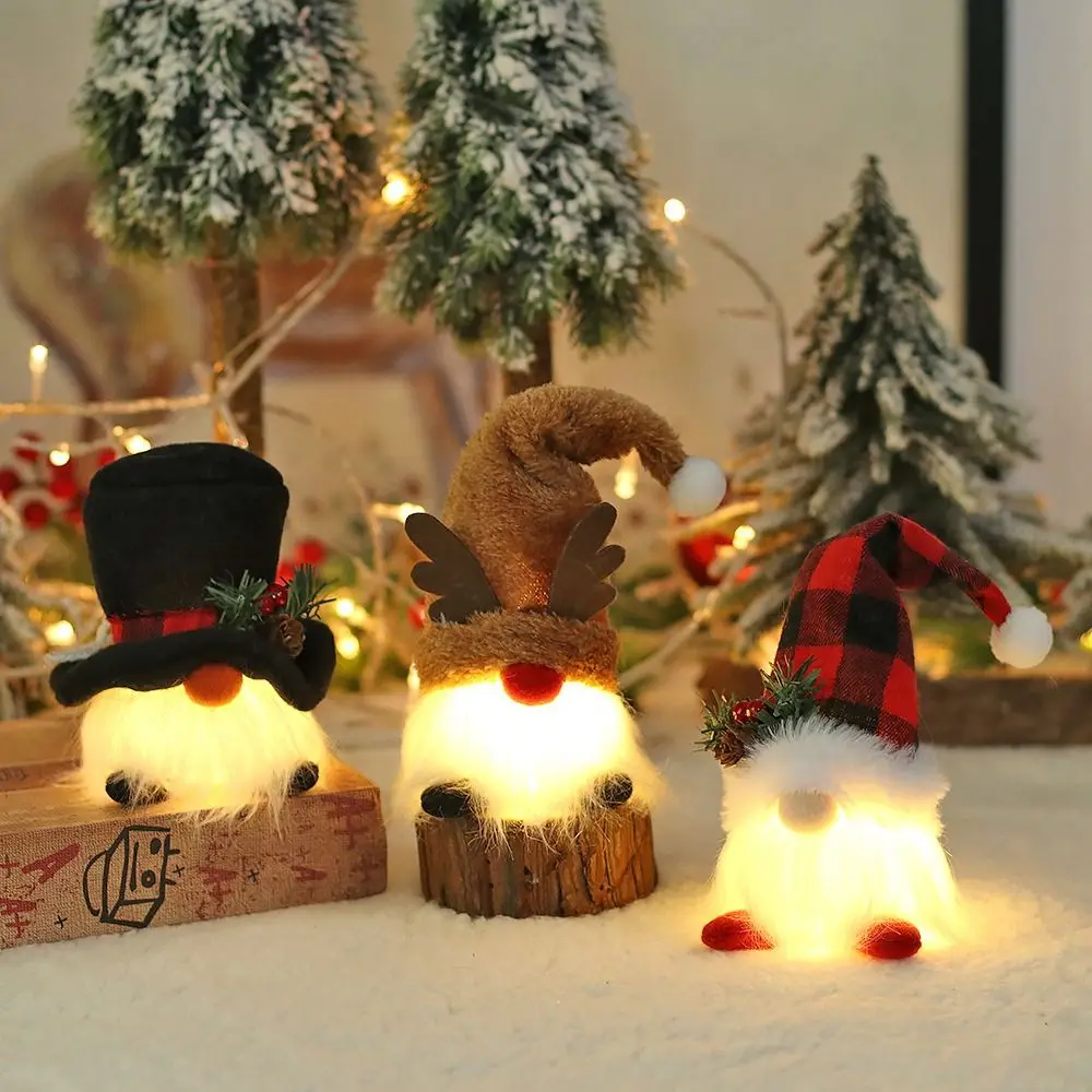 Merry Christmas Glowing Gnome Doll Plush Elf Santa Snowman Deer Xmas Faceless Gnomes LED Light Party Supplies Home Decor Gift