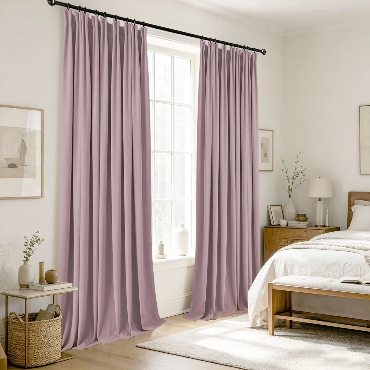 Lavender Purple Velvet Blackout Curtains 2‑Pack, Pinch Pleat Hook Top Drapes for Bedroom Living Room Home Decor