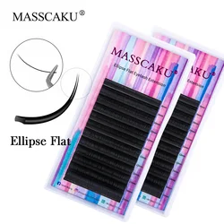 MASSCAKU Ellipse Flat Eyelash 12Lines/case C/D Curl Classic Flat Firm Grafting Eyelash Extension Professional Makeup