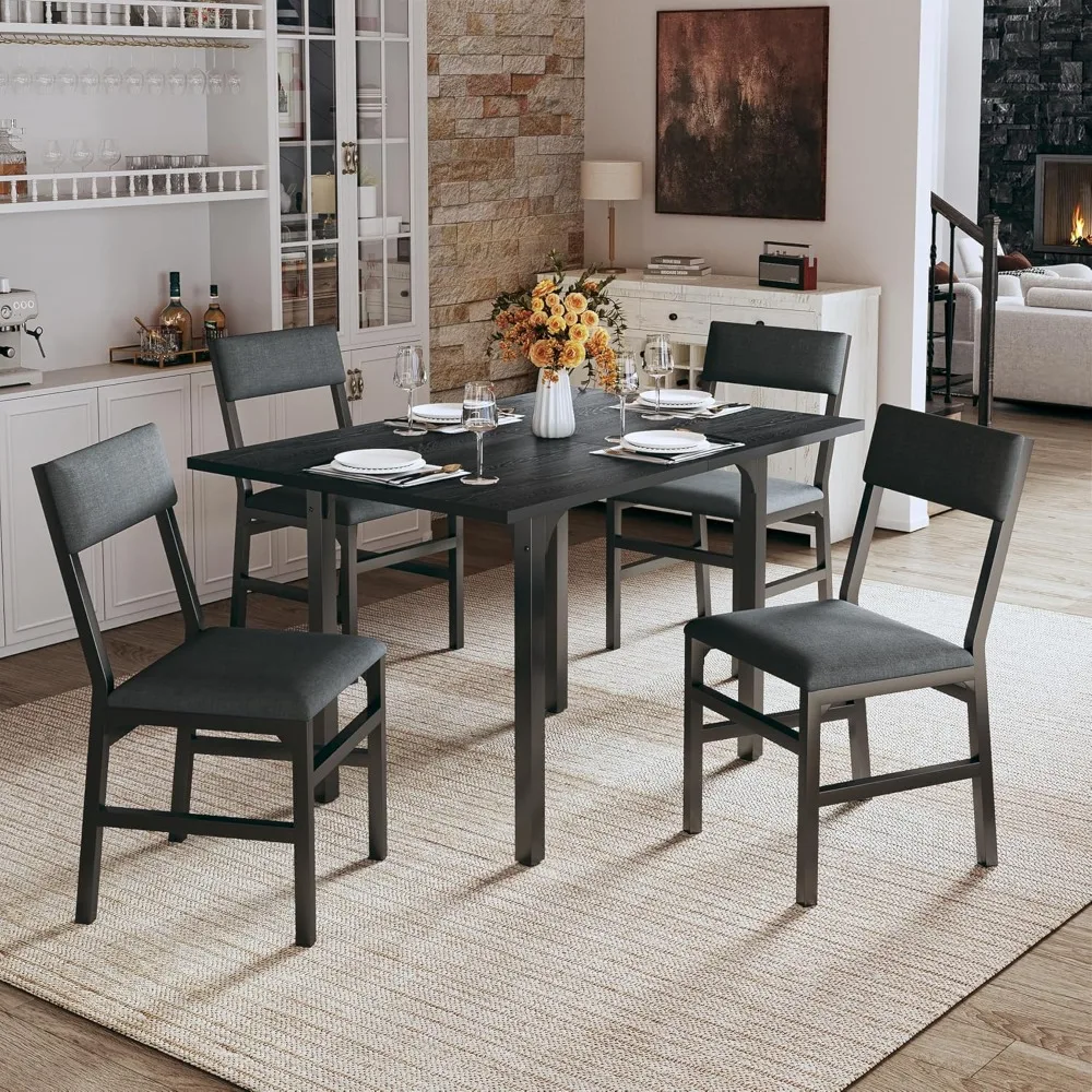 

Dining Table Set for 4, Extendable Kitchen Table Cushion Chairs Set of 4, Rectangle Dining Table with Metal Frame & MDF Board,