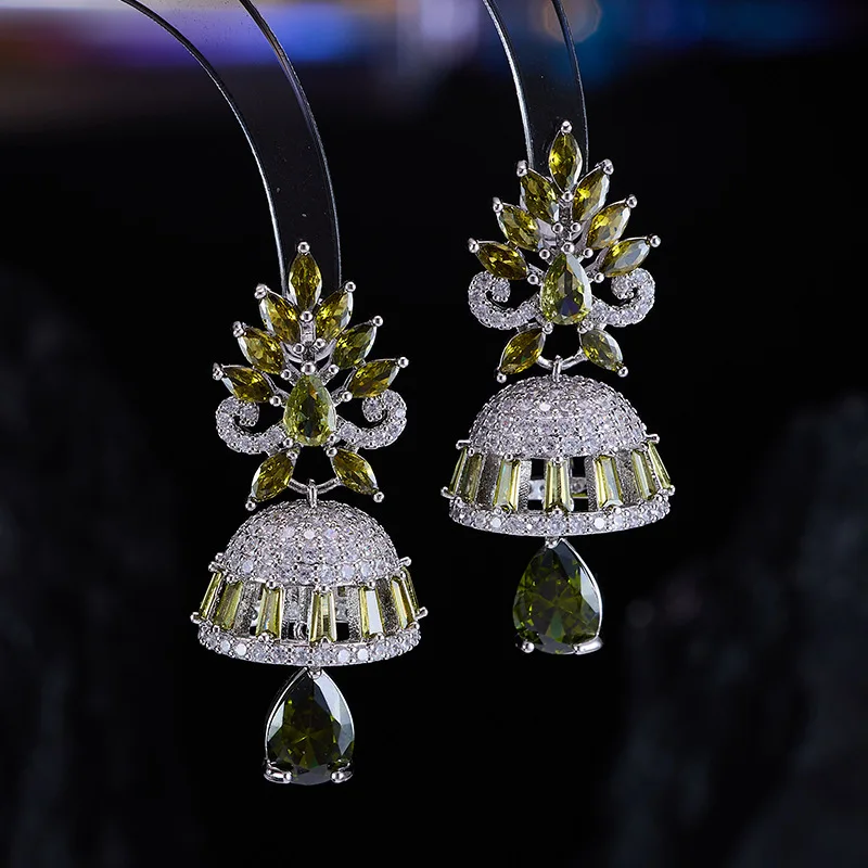 Indian Jhumki Bell Earrings Multicolor Zircon Long Water Drop Dangle Earring Boho Gypsy Ethnic Women Wedding Fashion Ear Jewelry