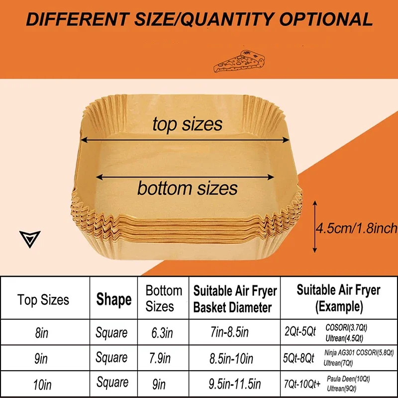مقلاة هوائية كبيرة بطانات ورقية للاستعمال مرة واحدة غير لاصقة 23 سنتيمتر فرن Airfryer ورق خبز شواية النينجا COSORI سلة الطبخ