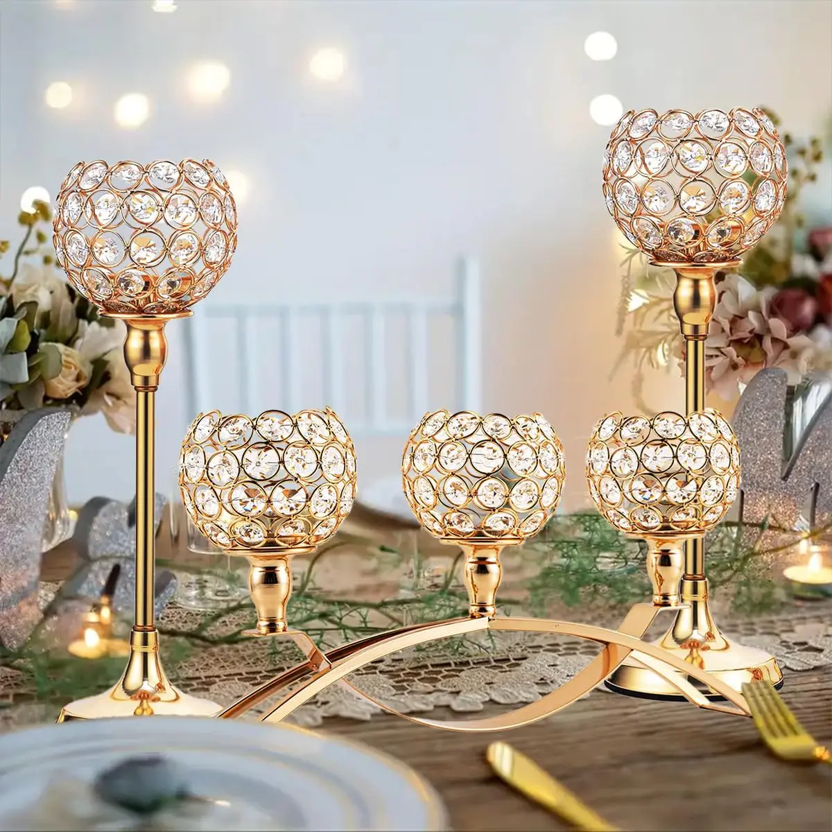 

4pcs Candle Holders Wedding Table Centerpieces Gold Tealight Candlestick Candelabra Stand for Home Living Room Decor