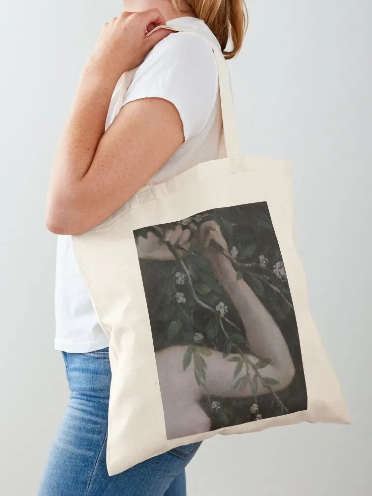 Young woman with flower painting detail (daphne) Tote Bag canvas shopping bag ecological bags university shopper bag