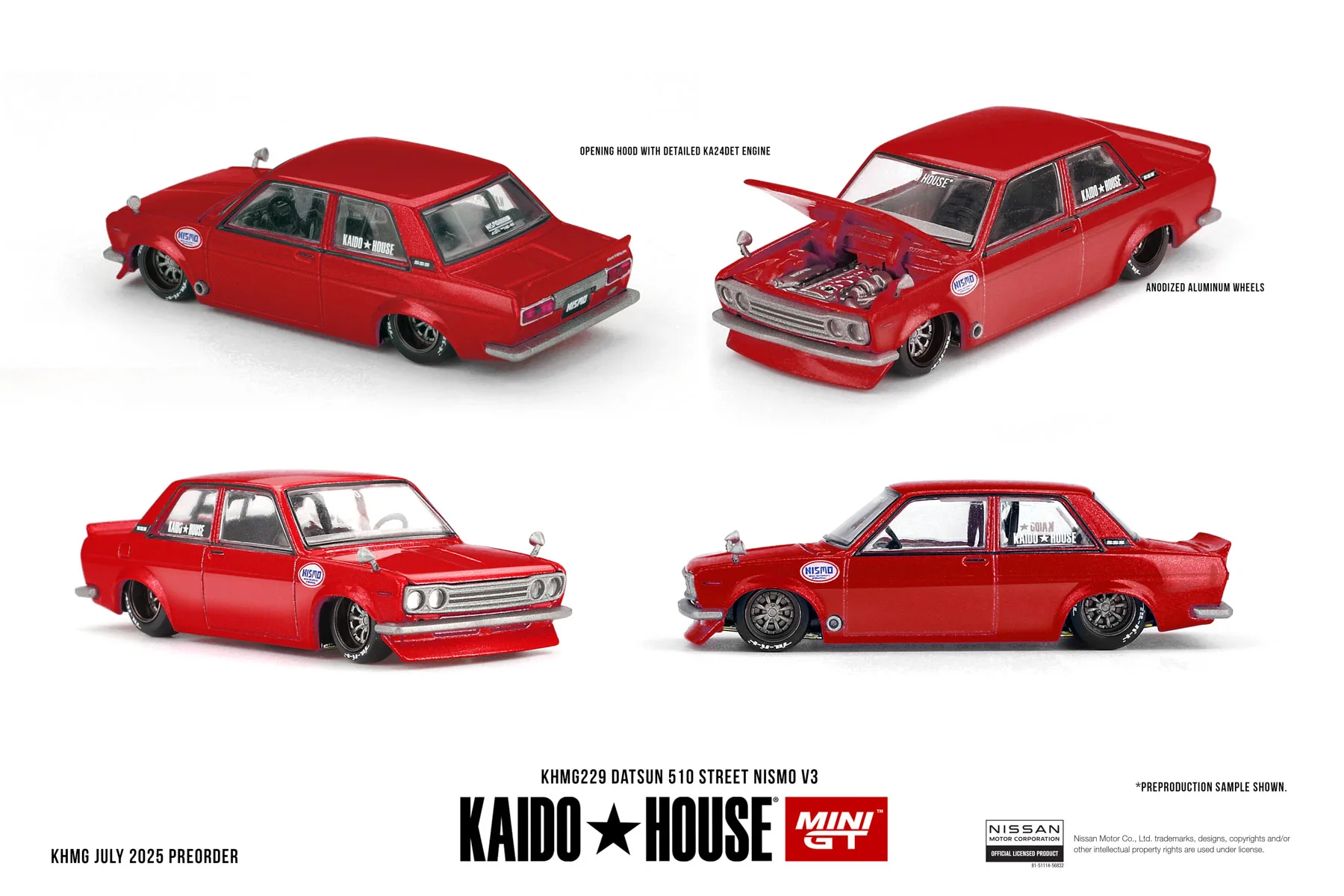 

Дом Kaido + MINIGT Datsun 510 Street Nismo V3, капюшон, можно открыть, модель автомобиля из сплава, подарочная игрушка