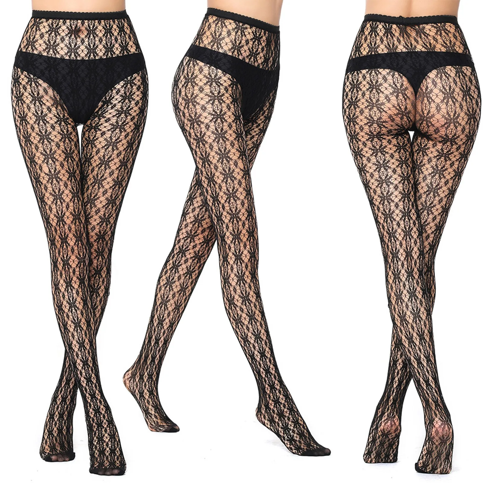 

Women Sexy Gothic Fishnet Tights Hollow Out Pattern Mesh Net Stockings Black Bottom Pantyhose Female Erotic Lingerie Pantyhose