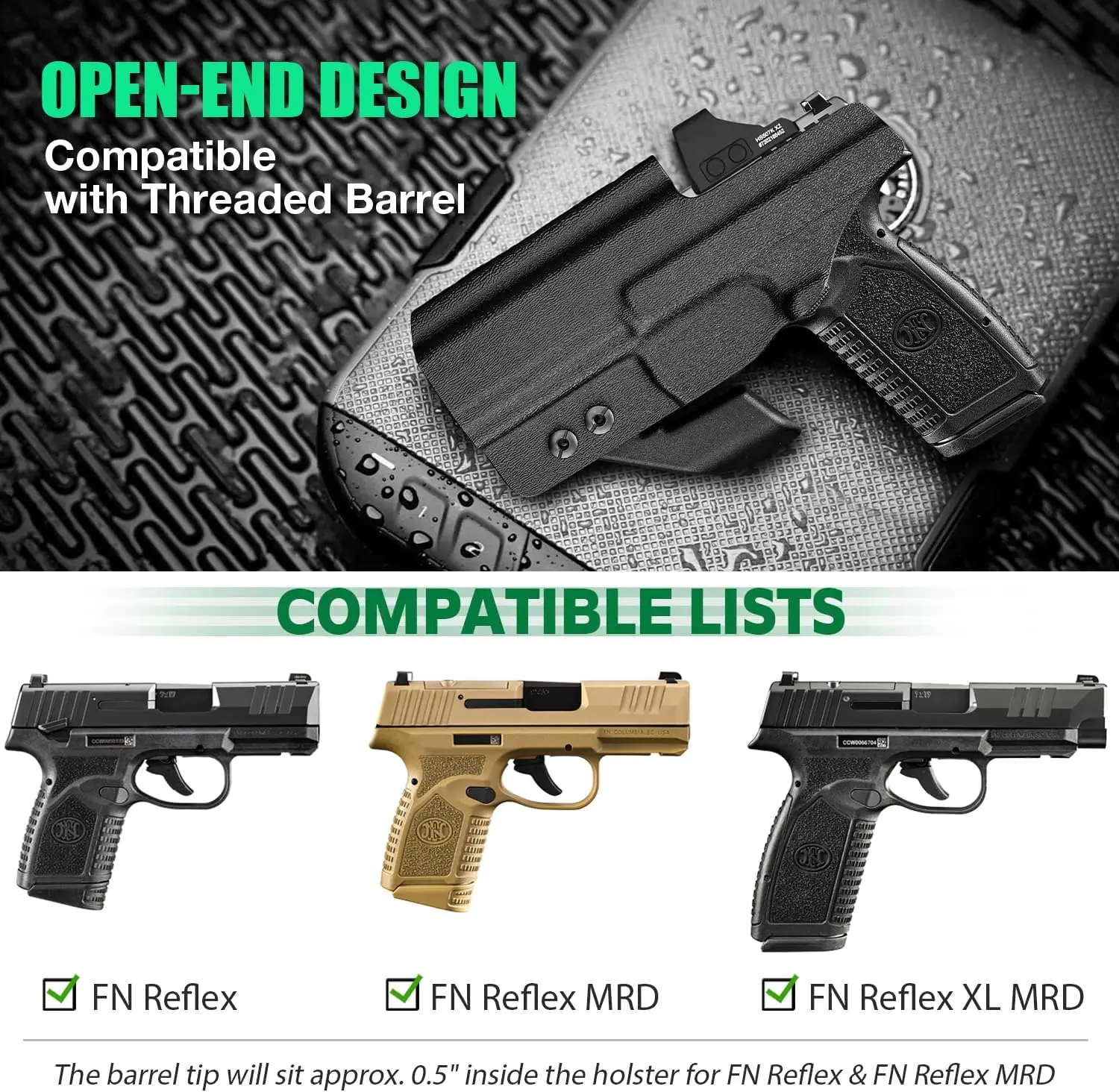 

Кобура IWB Kydex, подходит для FN Reflex, правая рука, кобура для скрытого ношения Appendix Adj. Не могу и удержание | с оптическими вариантами резки и когтей