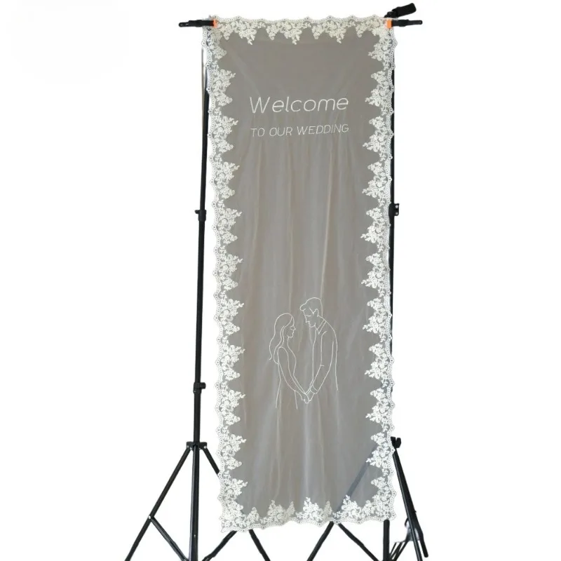 

Embroidered Lace Yarn Background Cloth Welcome Sign Engagement Photo Props Welcome Wedding Accessoreis