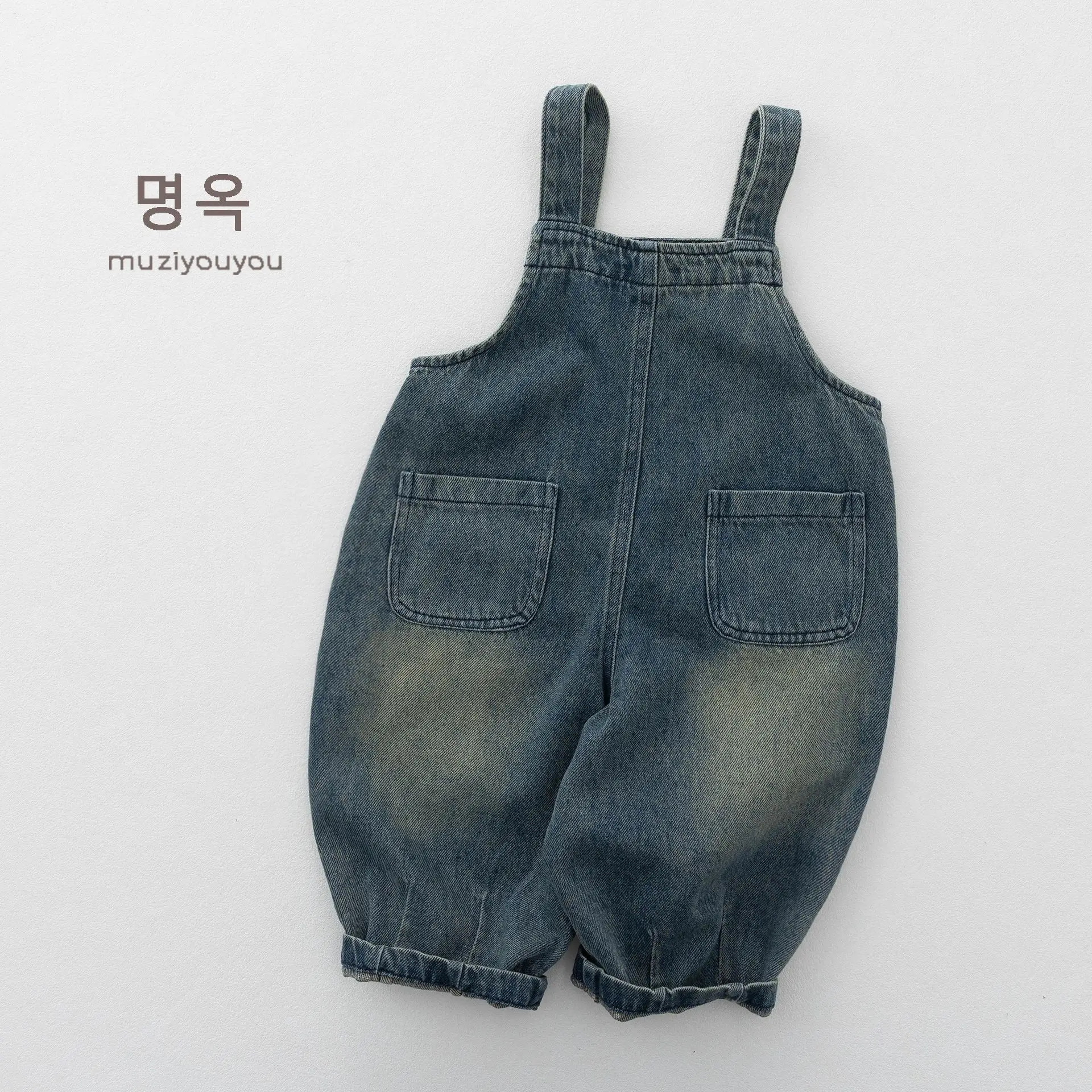 2026 Autumn New Children Denim Overalls Cute Girls Strap Jeans Kids Loose Casual Jumpsuit Boys Solid Overalls Baby Clothes