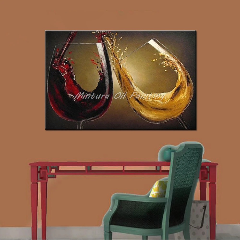 Mintura,Art Hand-Painted Abstract Red Wine Glass Oil Painting on Canvas,for Living Room Wall Decoration Modern Wall Art Pictures