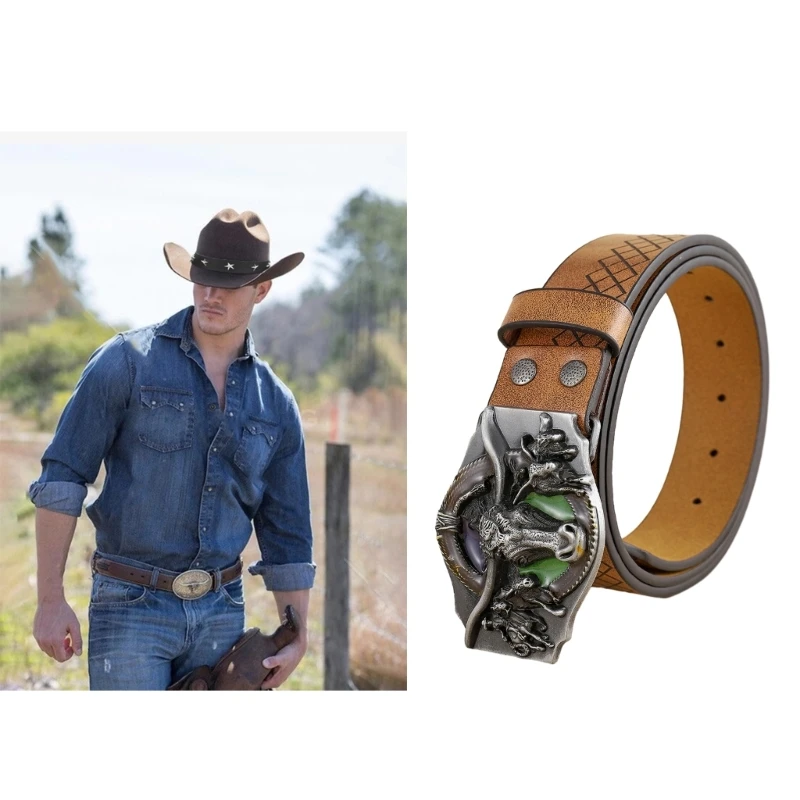 Multiple Size Adult Waist Belt with Relief Bull Head Buckle Embossed Pattern Waist Belt for Men PU Wear-Resistant Belt M6CD