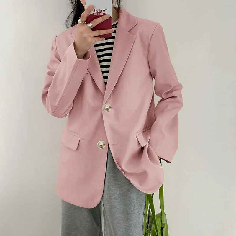 Women's Blazer Long Sleeve Loose Blazers Pockets Jackets Coat Office Lady Jacket Female Notched Tops Suit Blazer Femme Jackets