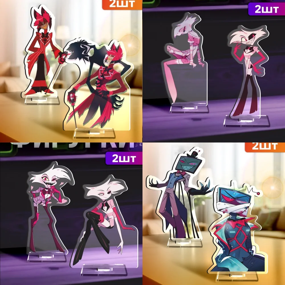 

2 шт. акриловые подставки с мультяшными персонажами из аниме для Hazbin Hotel: Аластор, Ангел Даст, Вокс. Настольные декоративные украшения.