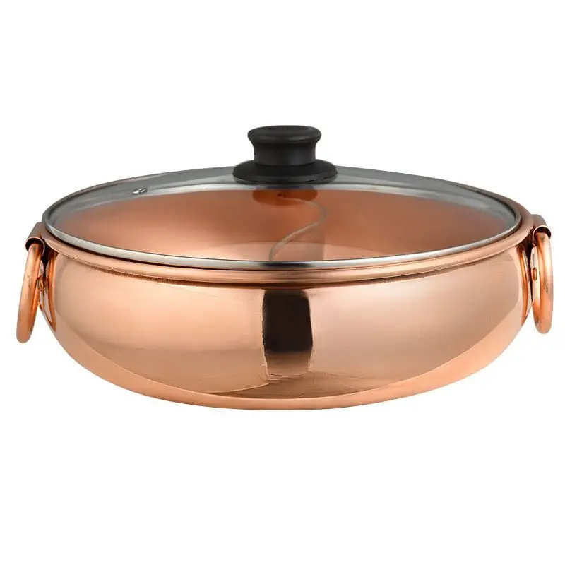 Handcrafted Thickened Copper Hot Pot Dual Cooking Zones Induction Compatible Kitchenware Set Practical Soup Pots for Modern Home