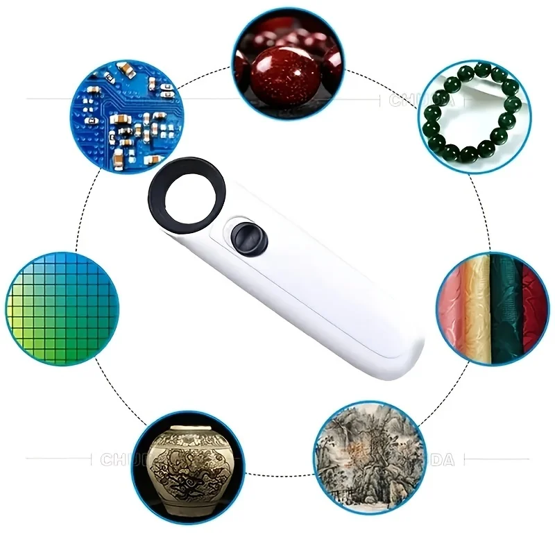 40X Handheld Jewelry Loupe with LED Lights Magnifier for Diamond Gemstone Jade Identification HD Magnifying Glass