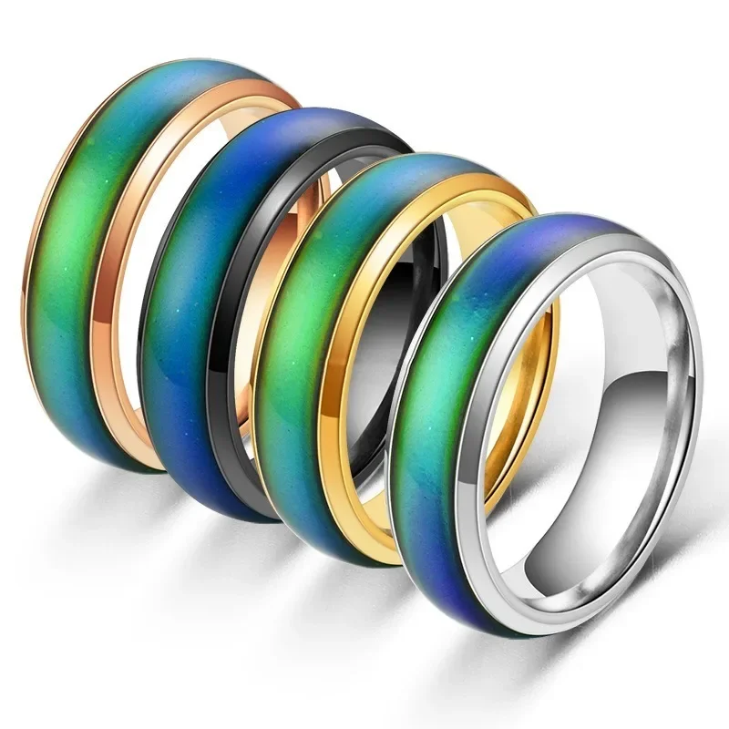 Stainless Steel Mood Ring Changing Color Rings Emotion Feeling Temperature Ring for Women Men Couples Rings Fashion Jewelry