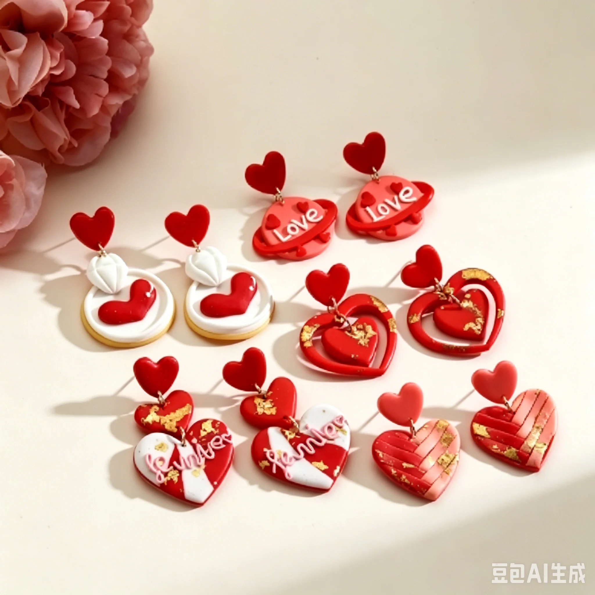 Valentine Heart Shapes Rainbow Love Handmade Polymer Clay Dangle Earrings Trendy Pop Fun Gift for Girls And Women for Party And