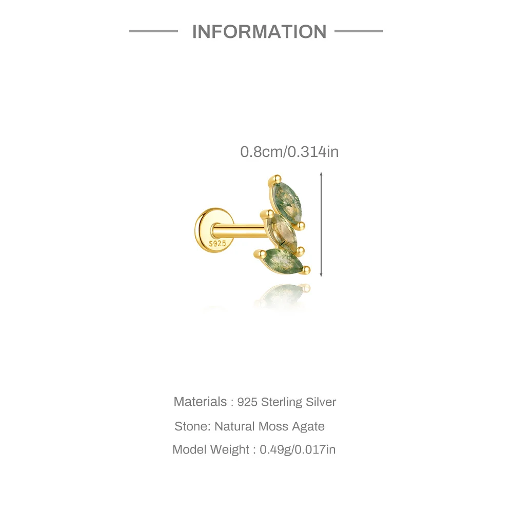 AIDE Wasser Gras Achat 925 Sterling Silber Flachkopf Faden Piercing Ohrring Grünes Moos Piercing Ohr Knochen Ohrring Schmuck 1 Stück – Detail 21