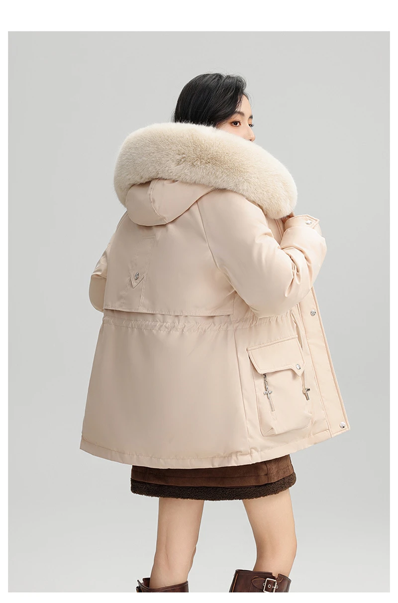 Winter New Warm Down Cotton Jacket with Large Fur Collar Hooded Coat Loose Women Thicken Parker Puffer Overcoat Casual Wear