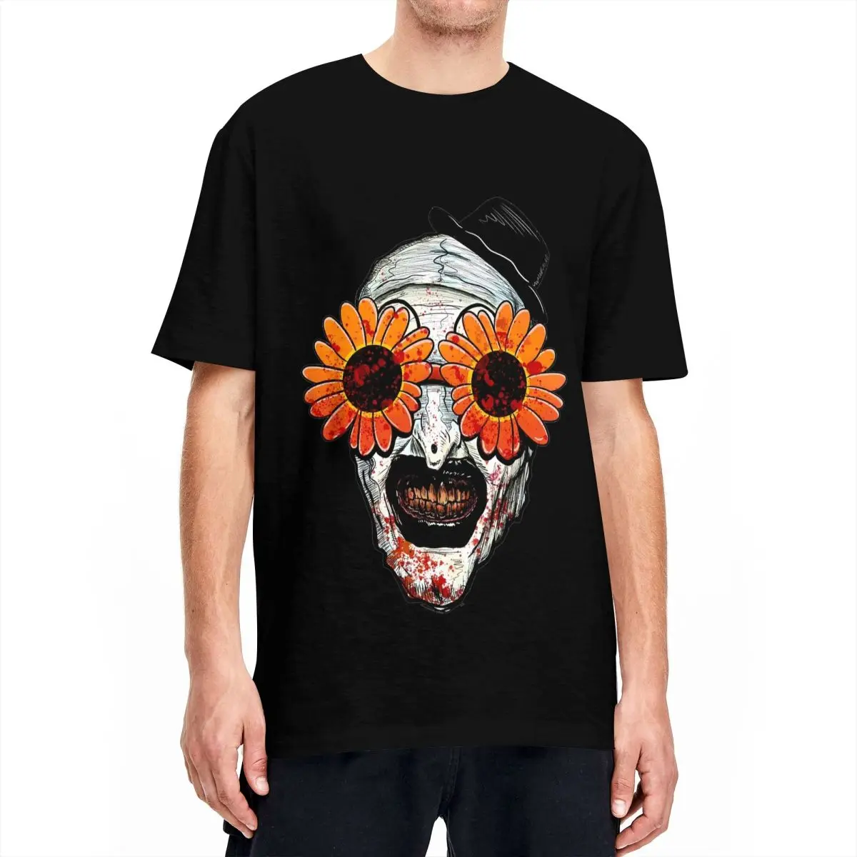 Men Women\'s Art The Clown Terrifier 2 Sunflower Sunglasses T Shirts Horror Movie Cotton Tops Fashion Tees Plus Size T-Shirt