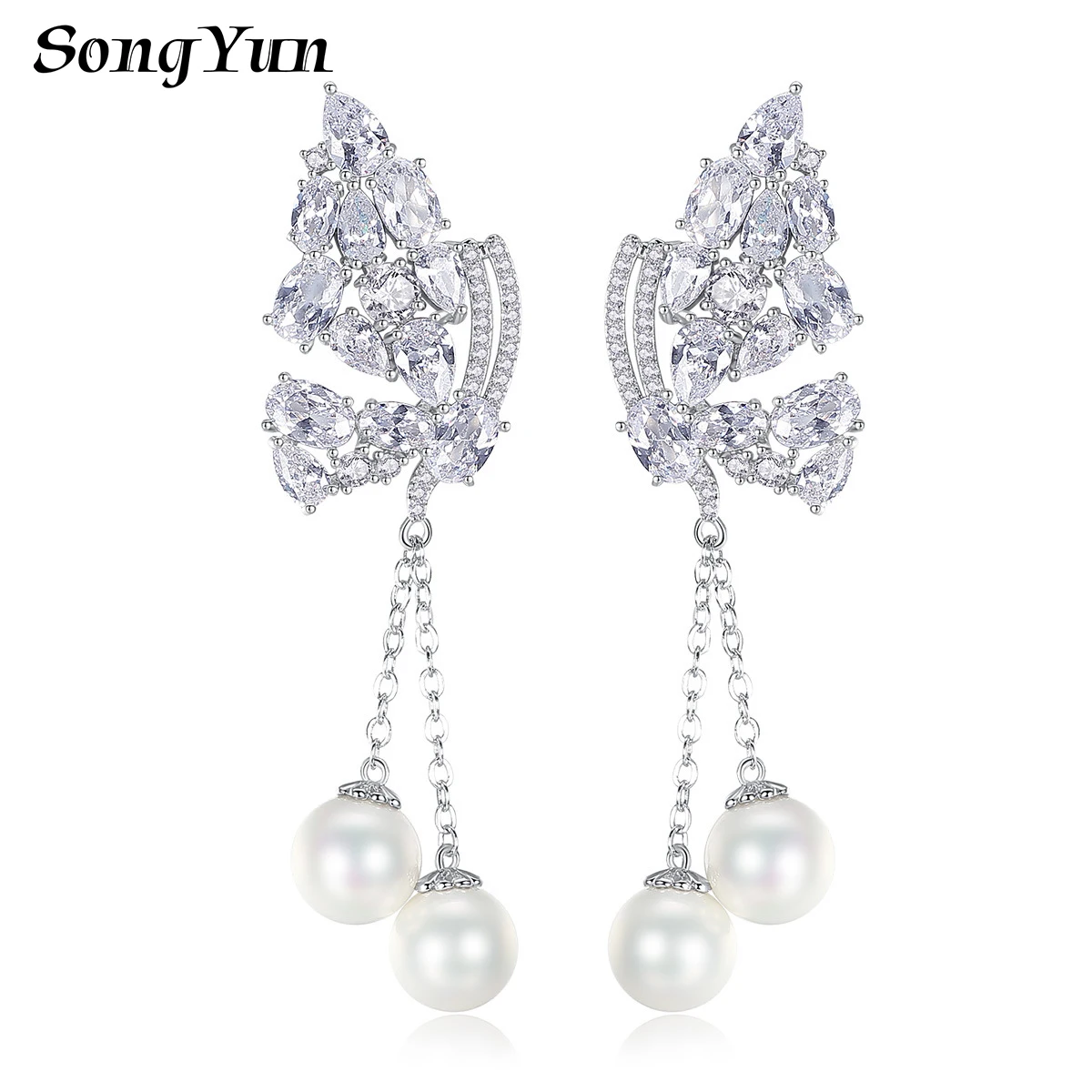 

Серьги-гвоздики SongYun Jewelry MHT из латуни с подвесками из циркония 7А, свадебные, для невесты, подарок лучшей подруге, женские украшения
