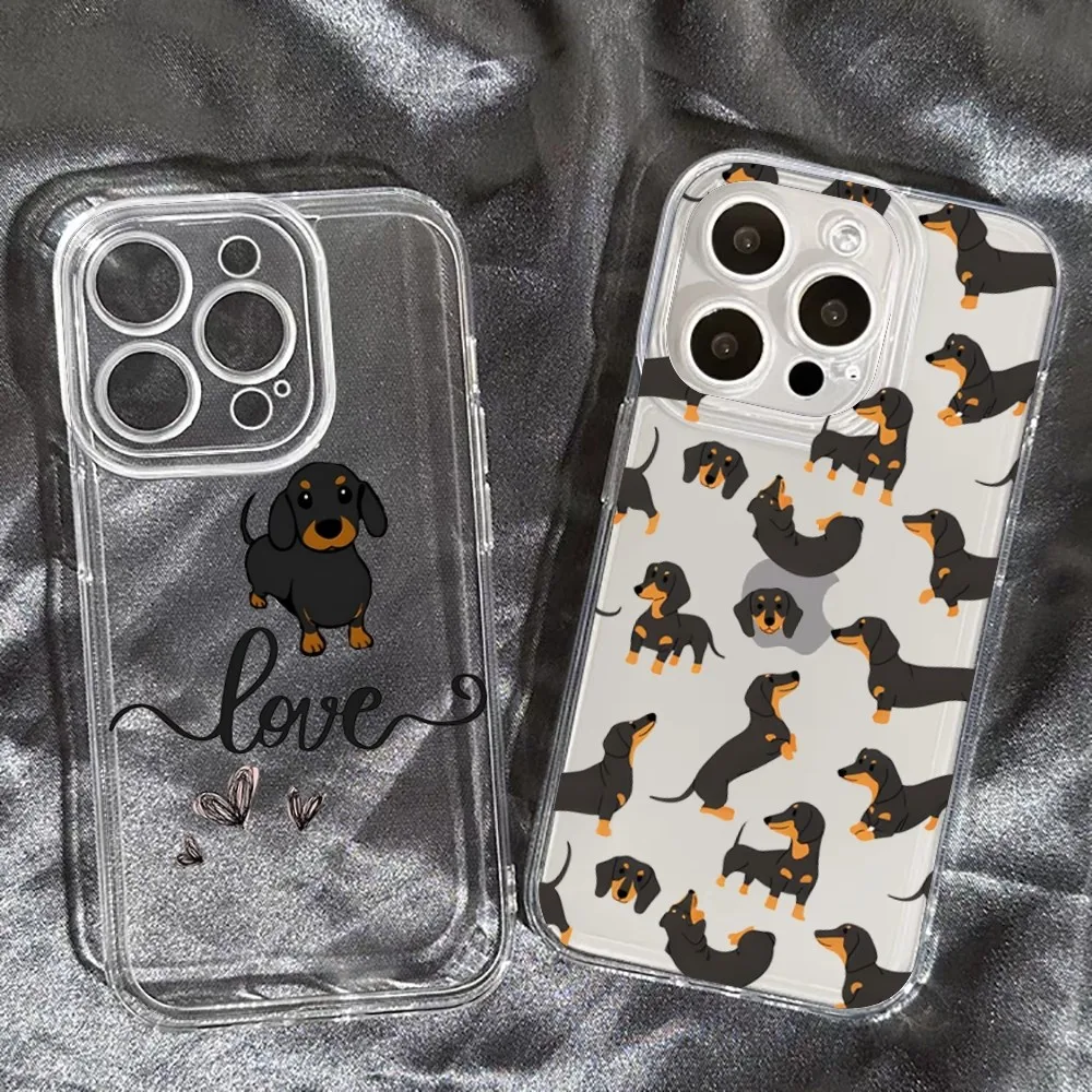 Dachshund Silhouette Dog Phone Case For Iphone 15 11 13 14 Pro Max 7 8 Plus X Xr Xs Max Se2020 12mini Transparent Cover