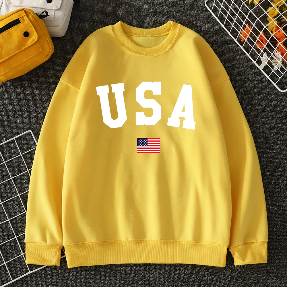 Usa American Flag Patriotic Print Print Mens Hoody Autumn O-Neck Sportswear Fashion Fleece Pullover Casual Loose Mens Sweatshirt